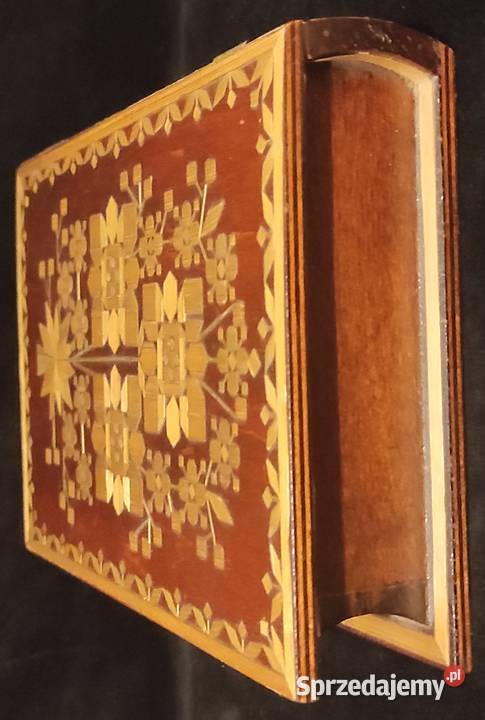 Pudełko ozdobne drewniane inkrustowane słomą Rękodzieło Warszawa