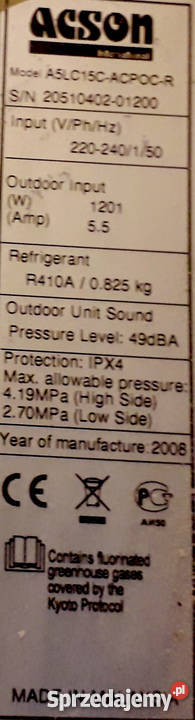 Acson Klimatyzator scienny 4KW jednwewnetrzna Gdynia