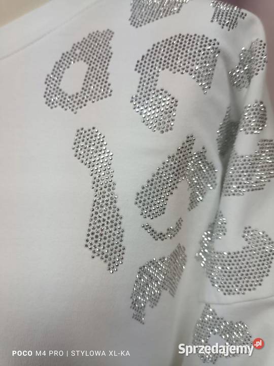 Bluza damska CEKINY biala asymetryczna biust 128