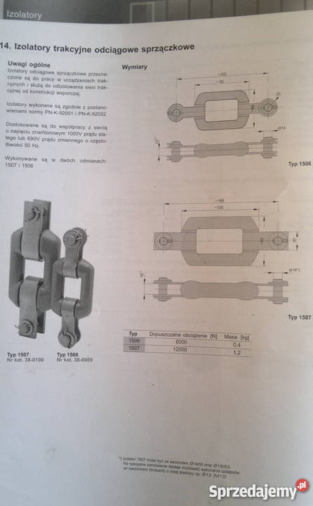 Izolatory trakcyjne odciągowe sprzączkowe typ śląskie Dąbrowa Górnicza