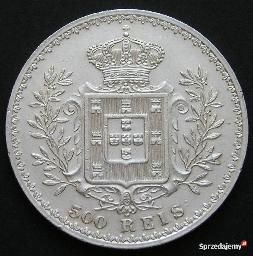 PORTUGALIA 500 REIS 1907 CARLOS I SREBRO STAN 2 Łódź