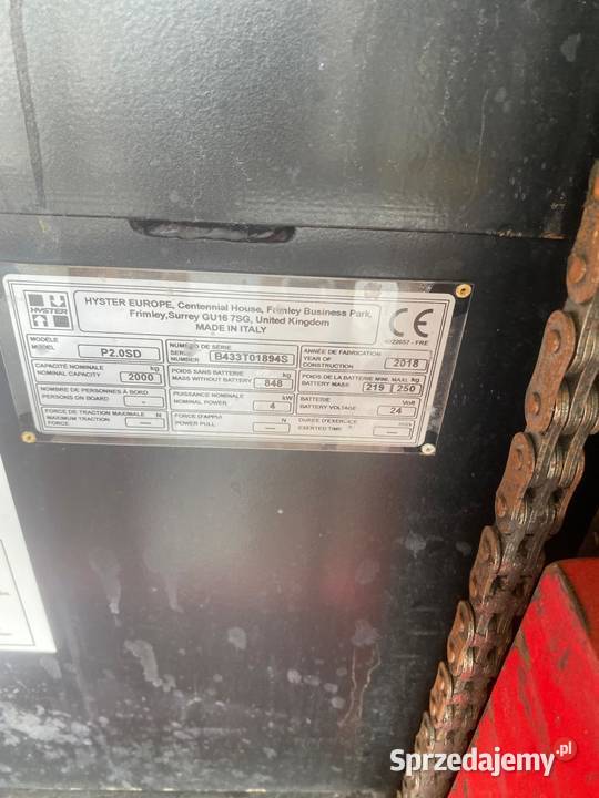 Paleciak elektryczny z masztem HYSTER P20SD 2018 Hyster