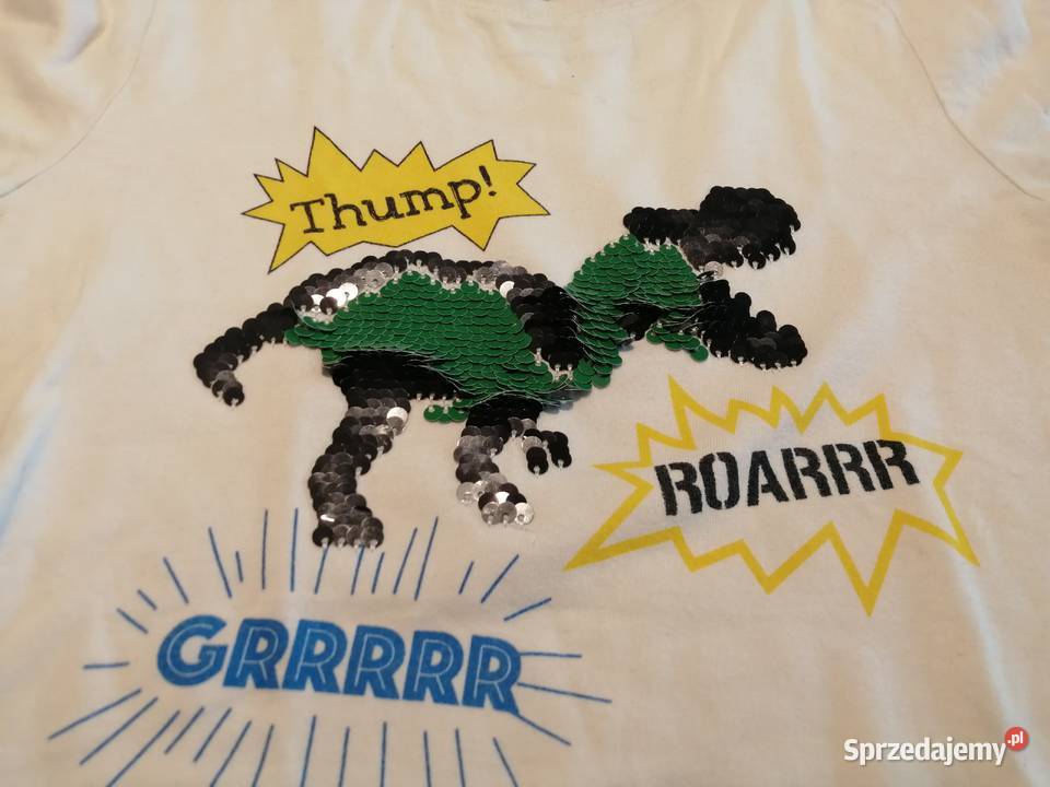 Koszulka krótki rękaw dinozaur cekiny 116 CA Bluzki, koszulki i kaftaniki Czeladź sprzedam