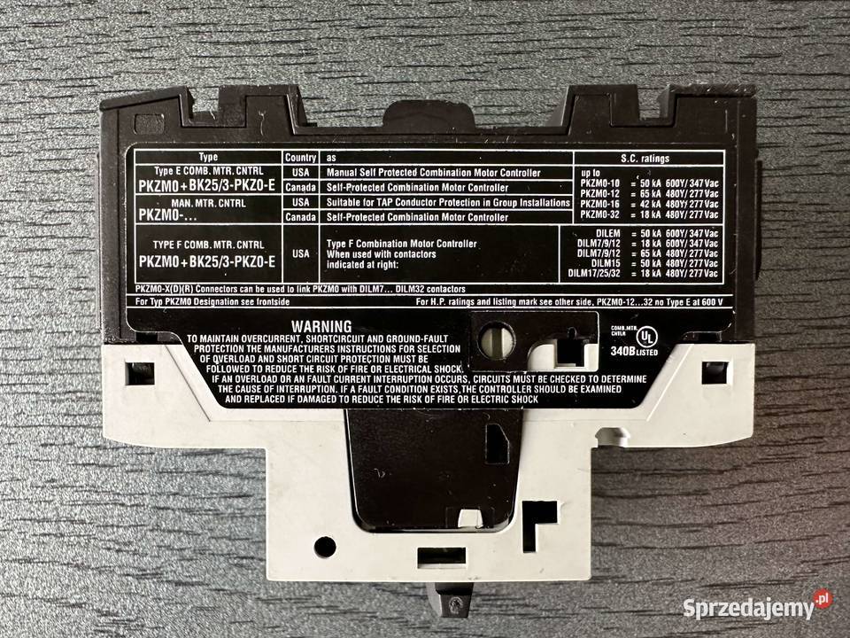 Wyłącznik silnikowy PKZM012 3P 55kW 812A 278486 łódzkie Łódź