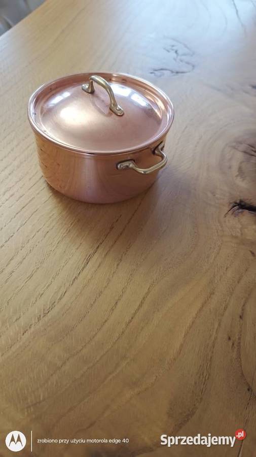 Miedziany garnek sygnowany z Portugali mazowieckie Ciechanów