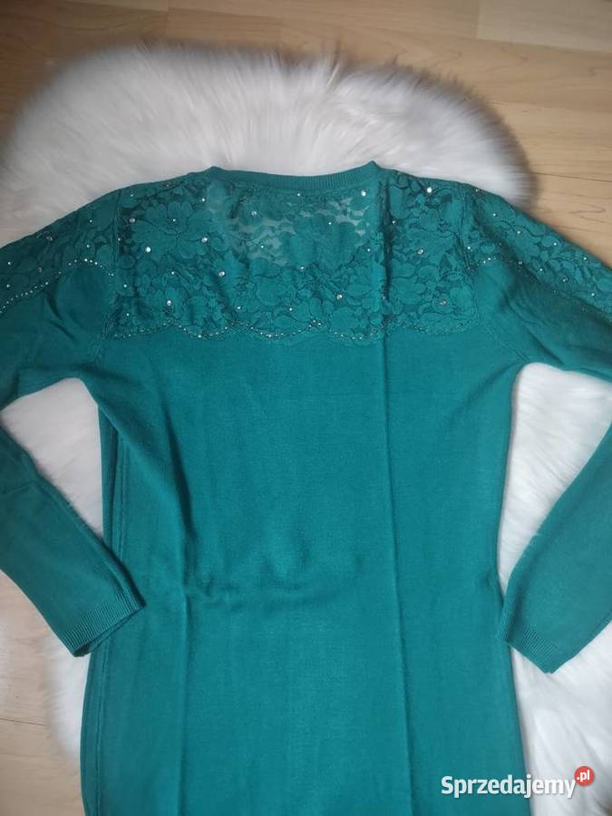 Zielona zdobiona sukienka z koronką i kaszmirem Moda i Styl małopolskie Olkusz