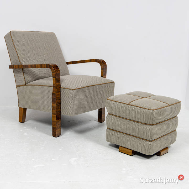 Komplet Art Deco Modernizm Dwa Fotele i Dwa Pufy