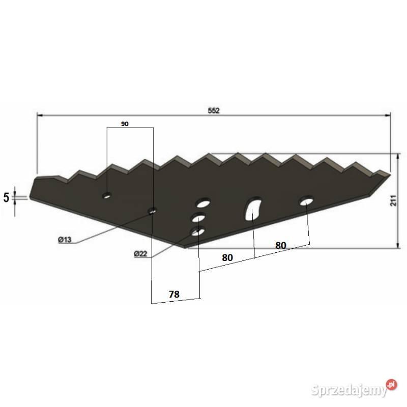 Nóż do paszowozu 552x211x5 Pronar 50 HRC Do maszyn uprawowych
