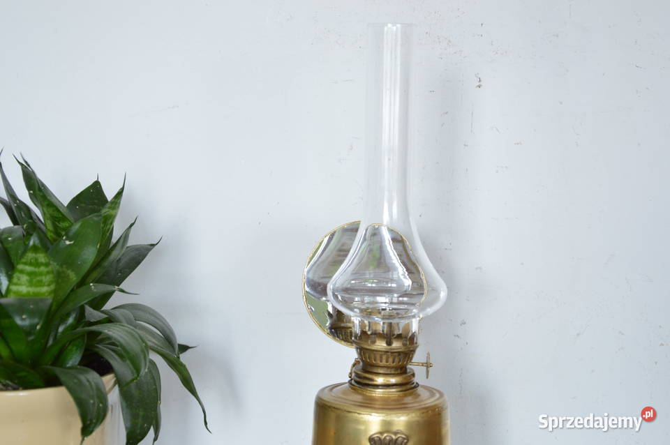 lampa naftowa mosiężna stojąca z lusterkiem sprzedam