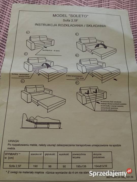 Rozkładana Sofa z funkcją spania dolnośląskie Wrocław
