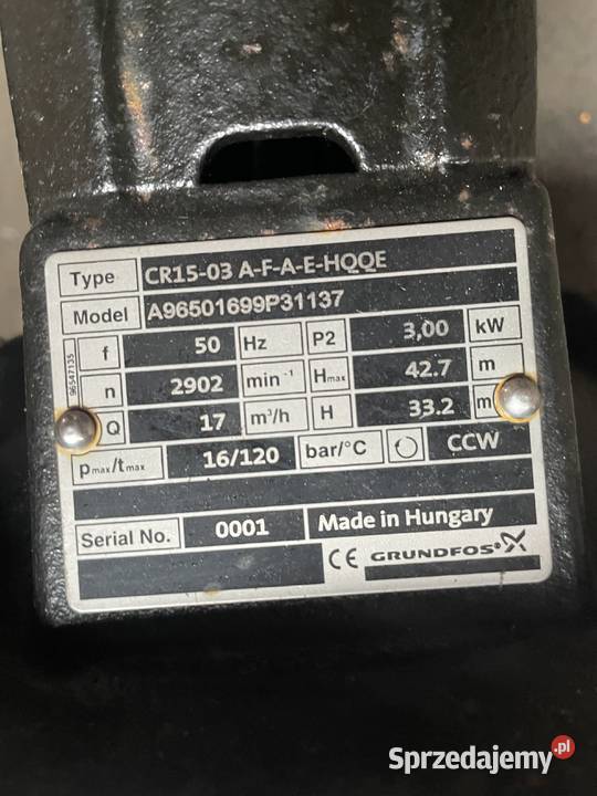 Pompa wodna Pionowa Grundfoss CR15 3 kw Elektryczne