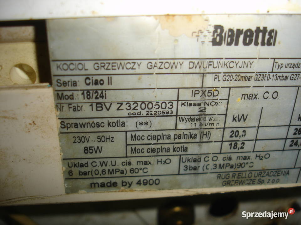 Beretta piec gazowy na części małopolskie Kraków sprzedam