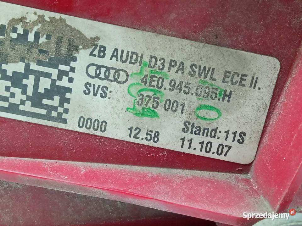 LAMPA TYŁ LEWA EUROPA 4E0945095H Audi A8 II Rok produkcji 2006
