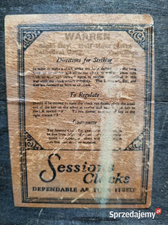 Zegar kominkowy Sessions z gwarancją przeglądzie Szczecin sprzedam