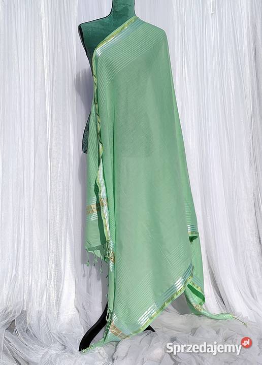 Chusta dupatta indyjska szal oversize zielona Dla kobiet Szczecin