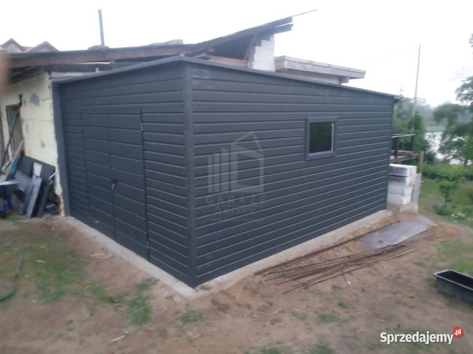 Garaż blaszany 4x5m brama dwuskrzydłowa 2x okno blacha Lidzbark Warmiński