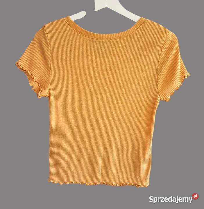 Damska bluzka musztardowa z krótkim rękawem Chrzanów