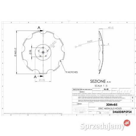 Talerz agregatu talerzowegozębaty 460mm 5x98 Sieradz sprzedam