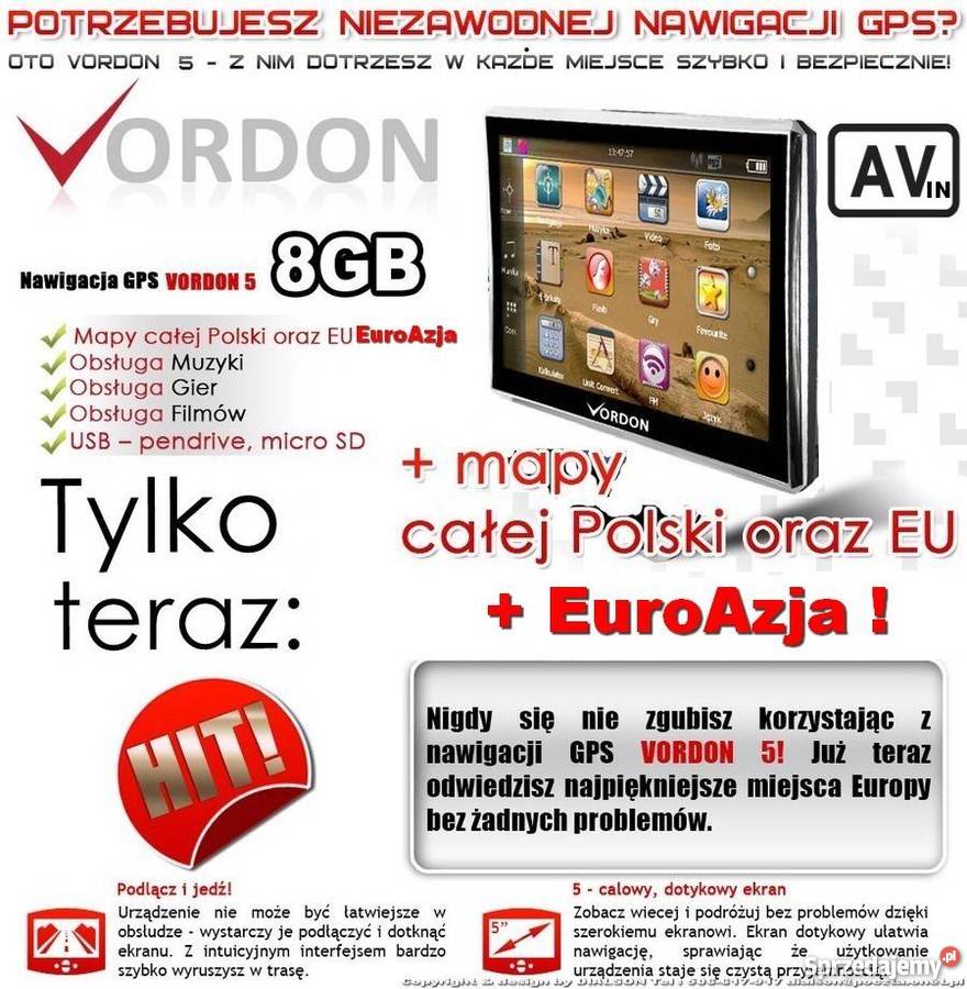 NOWA NAWIGACJA SAMOCHODOWA VORDON 7 Dożywotnio Wasilków
