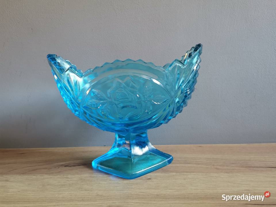 Stara turkusowa nieużywana żardiniera Róża szkło Siemianowice Śląskie
