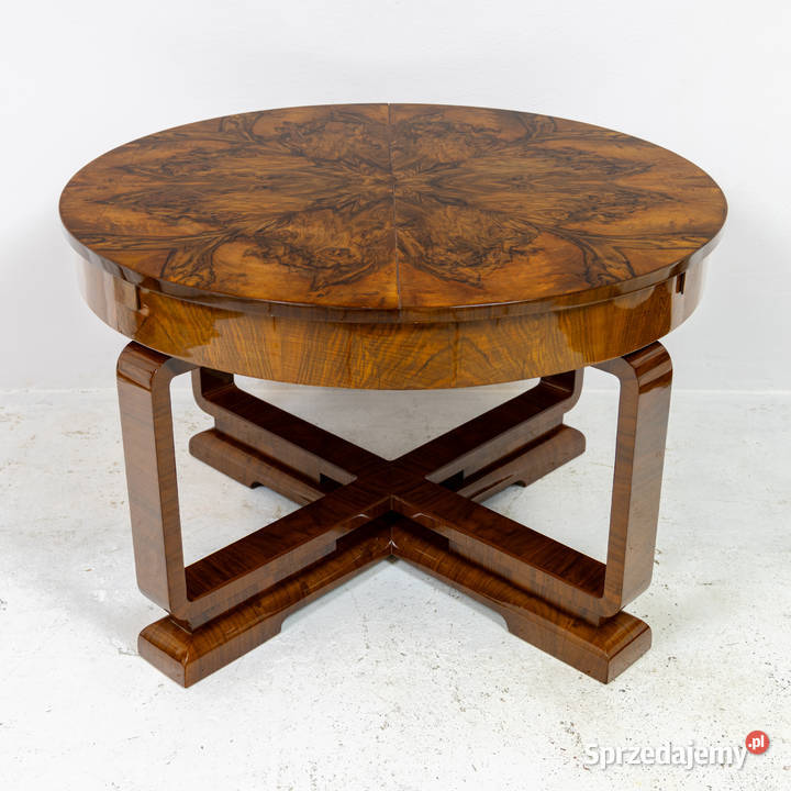 Stół okrągły art deco rozkładany orzech Swarzędz
