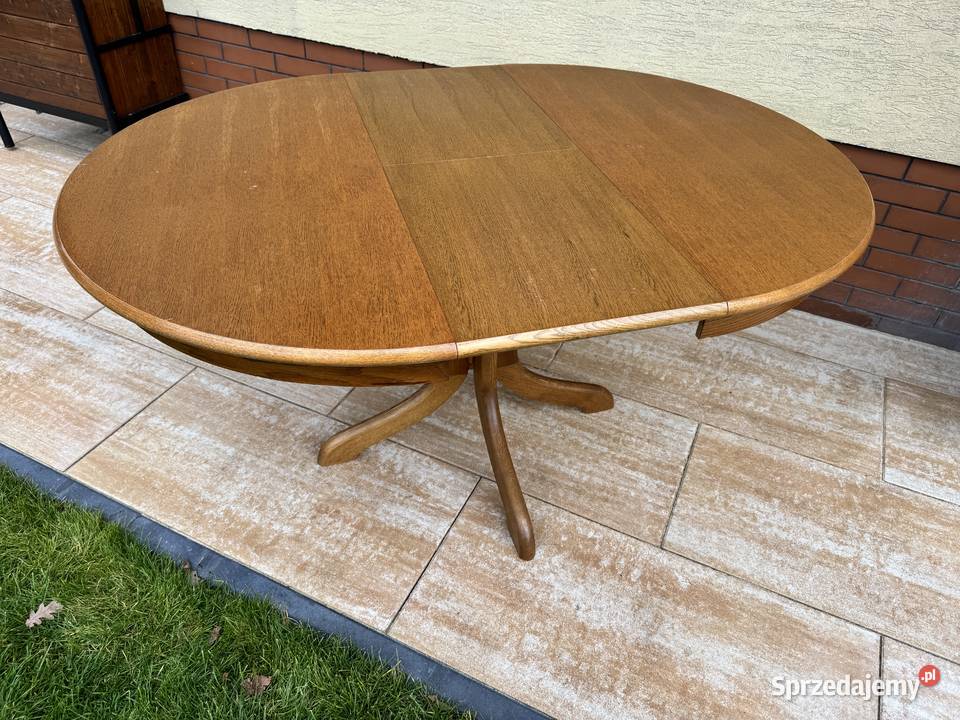 Stół okrągły drewniany rozkładany dąb rustykalny