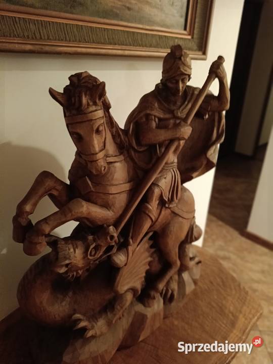 Pojedynek św Jerzego ze smokiem rzeźba drewniana Lipno