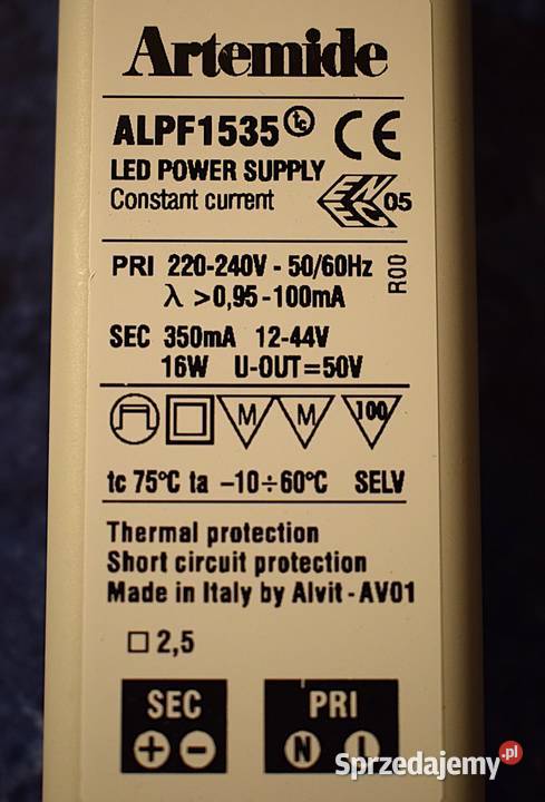 Zasilacz LED Artemide ALPF 1535 350mA 16W SELV Chełmno
