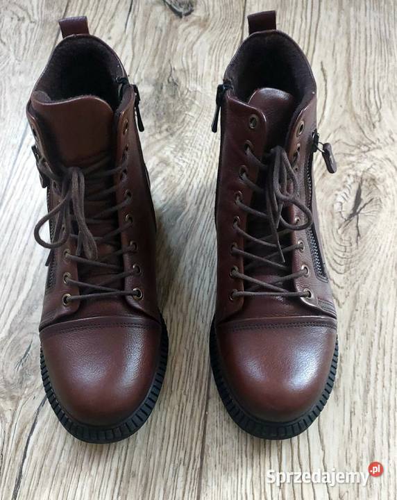 Botki skórzane damskie brązowe marki TSokolski Brzeg