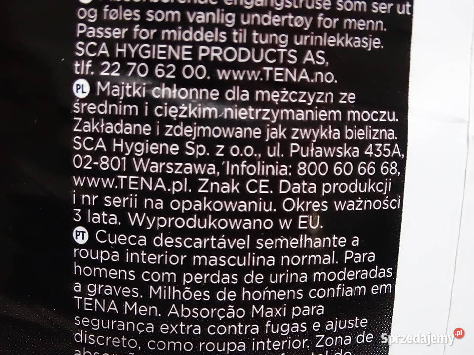 Majtki Chłonne Męskie TENA Men Premium Fit Level Pozostałe Biłgoraj