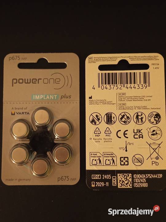 Baterie Varta Power One Implant Plus 675 PR44 Pozostałe Szczecin