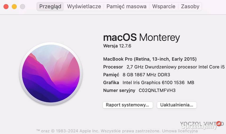 MacBook Pro 13 Early 2015 A1502 i5 8 GB RAM 128 Liczba rdzeni 2 Ośno Lubuskie