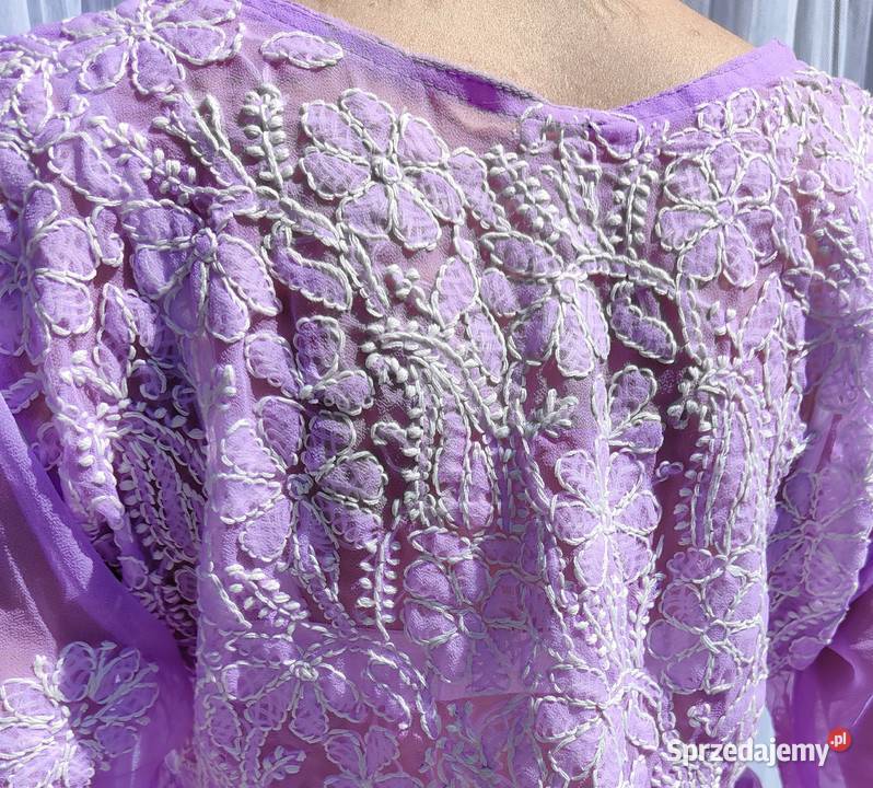 Bluzka tunika fioletowa S M haftowana etno boho Szczecin
