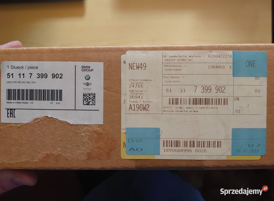 Kratka zderzaka przód prawa BMW X3 G01 nowa Warszawa