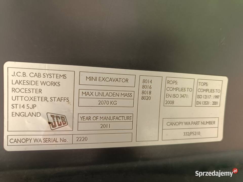 Minikoparka JCB 8014 Rok produkcji 2011 Koparki świętokrzyskie
