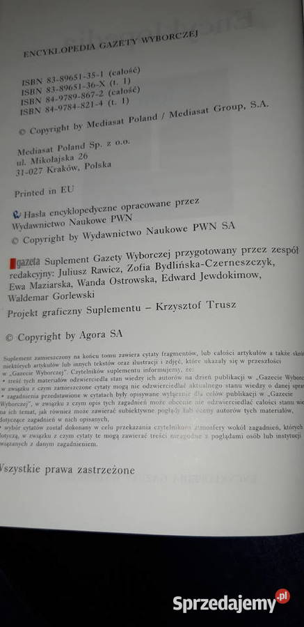 Encyklopedia jeden tom Warszawa