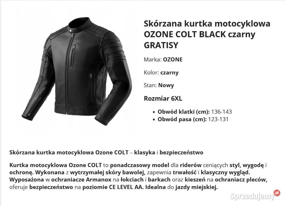 Ozone Colt kurtka motocyklowa skóra nowa 6XL podkarpackie Rzeszów
