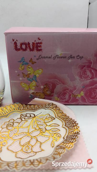 Kubek szklany okuty metalem malowany emalią Porcelana i szkło Zamość