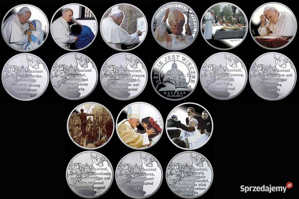 Zestaw Beatyfikacyjny Jan Paweł II 9 x SREBRO śląskie Sosnowiec