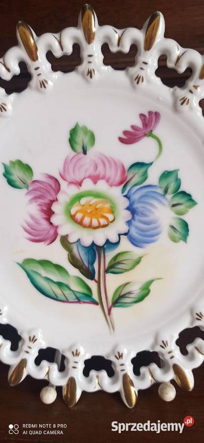 Talerz z bukietem ażur Do powieszenia Złocony Porcelana i szkło Gdańsk sprzedam