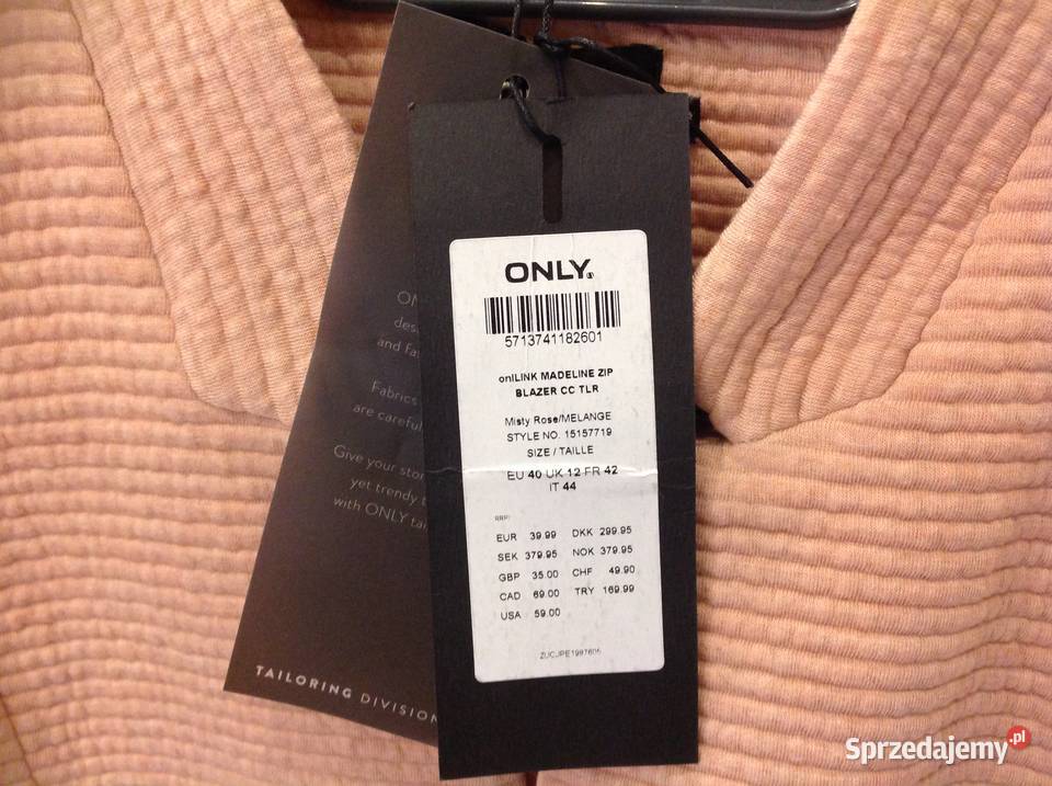 Żakiet Damski ONLY SM Nowy Pudrowy róż różowy Nowa Sól