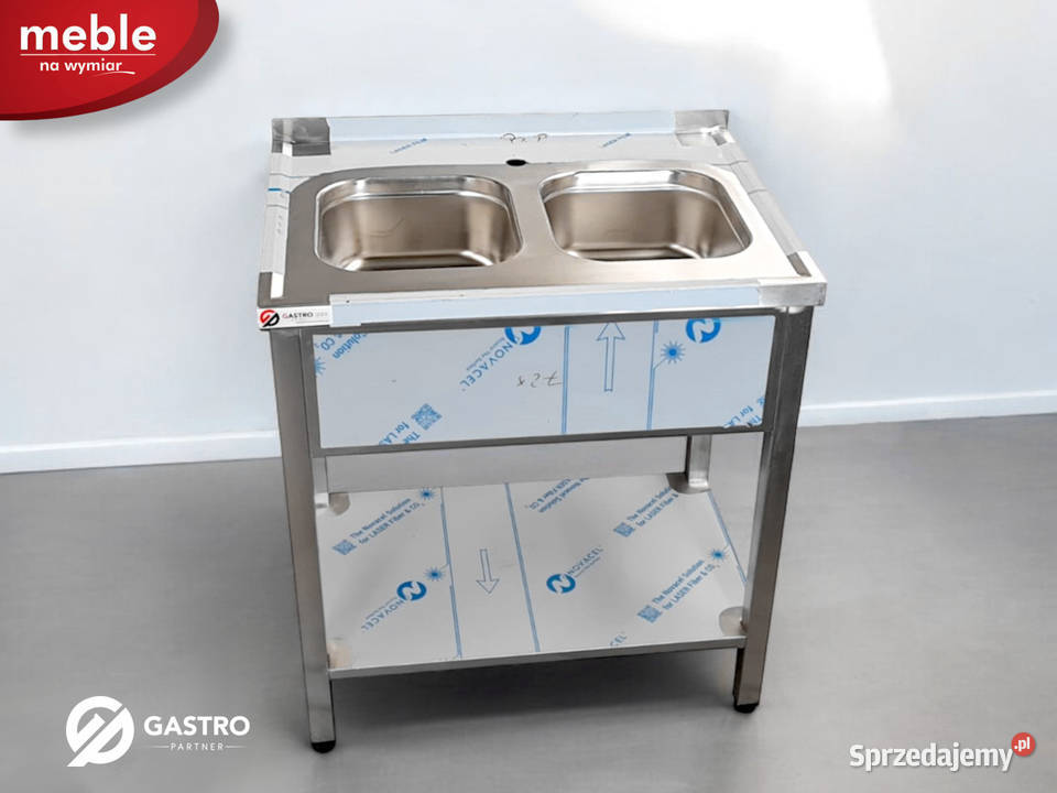 Zlew gastronomiczny dwukomorowy z półką