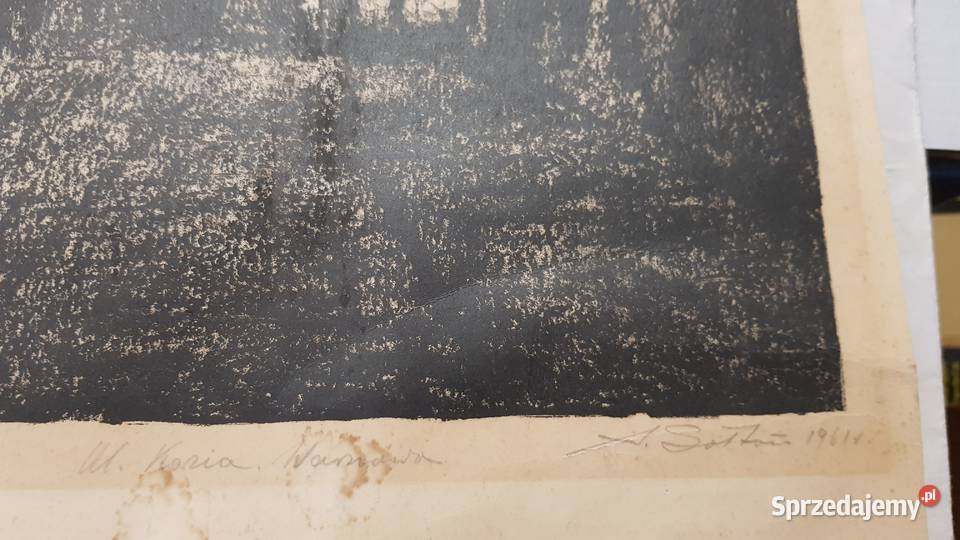 Litografia ulica Kozia Warszawa sygnowana 1961 Malarstwo warmińsko-mazurskie Orneta