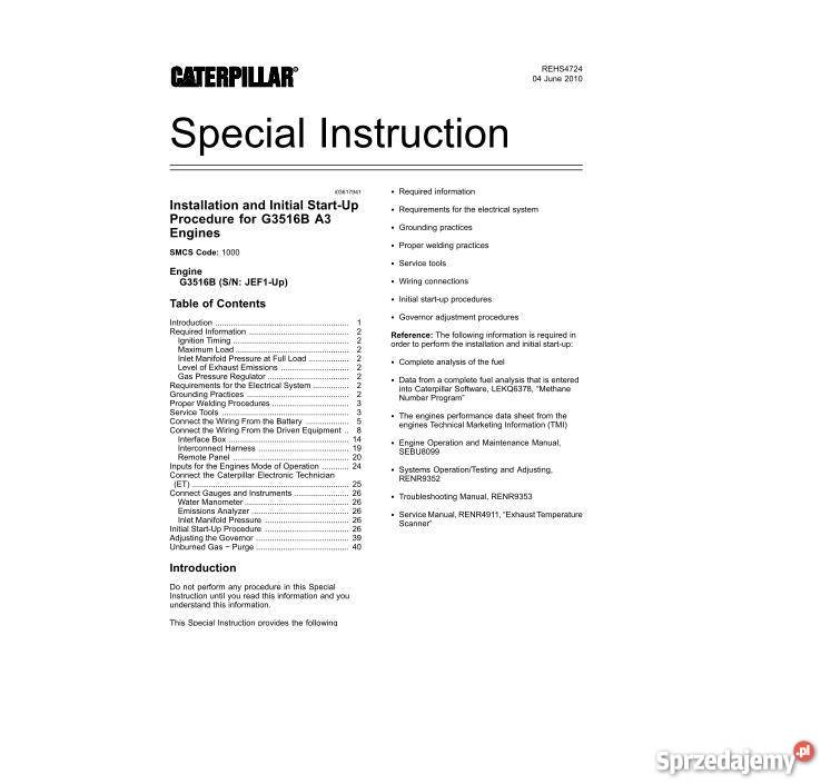 Caterpillar 3516 3520 SILNIK instrukcja napraw świętokrzyskie Kielce sprzedam