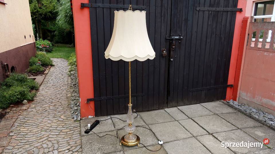Unikatowa Stojąca Mosiężna Lampa z Kryształem Antyki Ziębice
