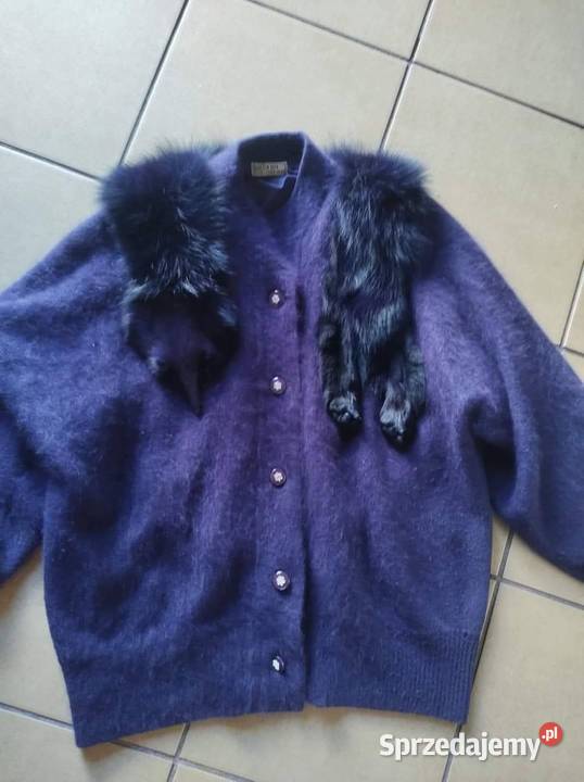 Sweter cardigan 80 wełna angora z naturalnym fioletowy Gliwice