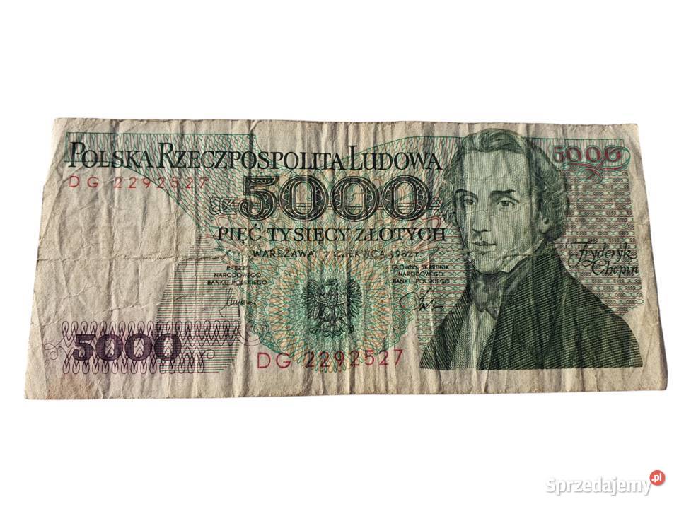 Stary banknot 5000 złotych Frederyk Chopin 1982 Cieszyn