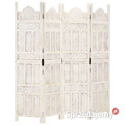 vidaXL Parawan 4panelowy rzeźbiony biały 160x165