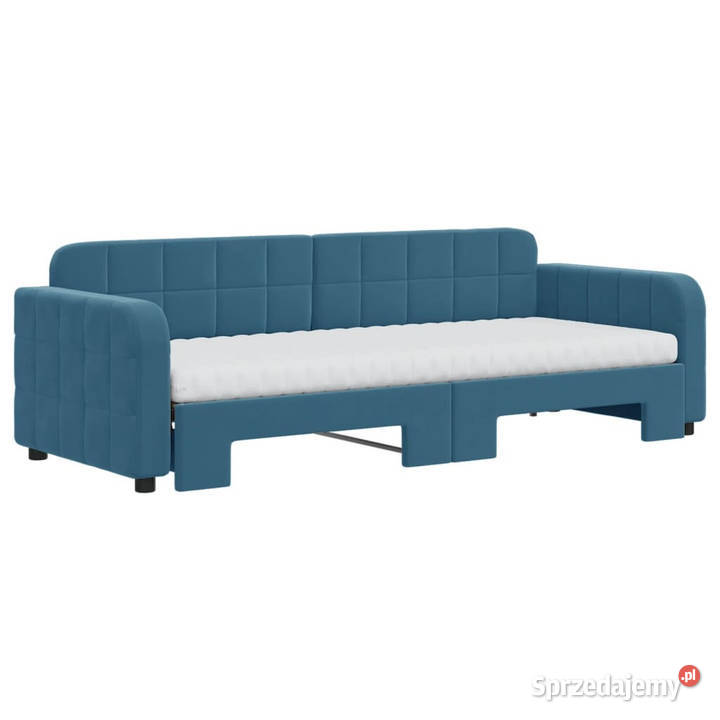 Sofa rozsuwana z materacami niebieska aksamit Warszawa