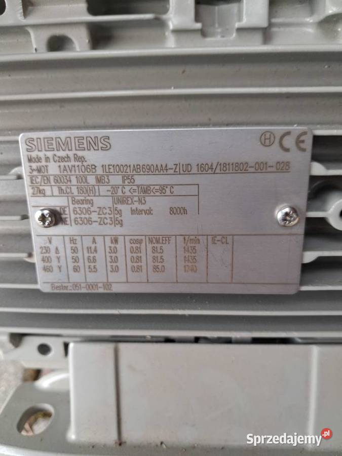 Silnik elektryczny Siemens 3Kw 1740 obrotów Pozostałe Szczawnica
